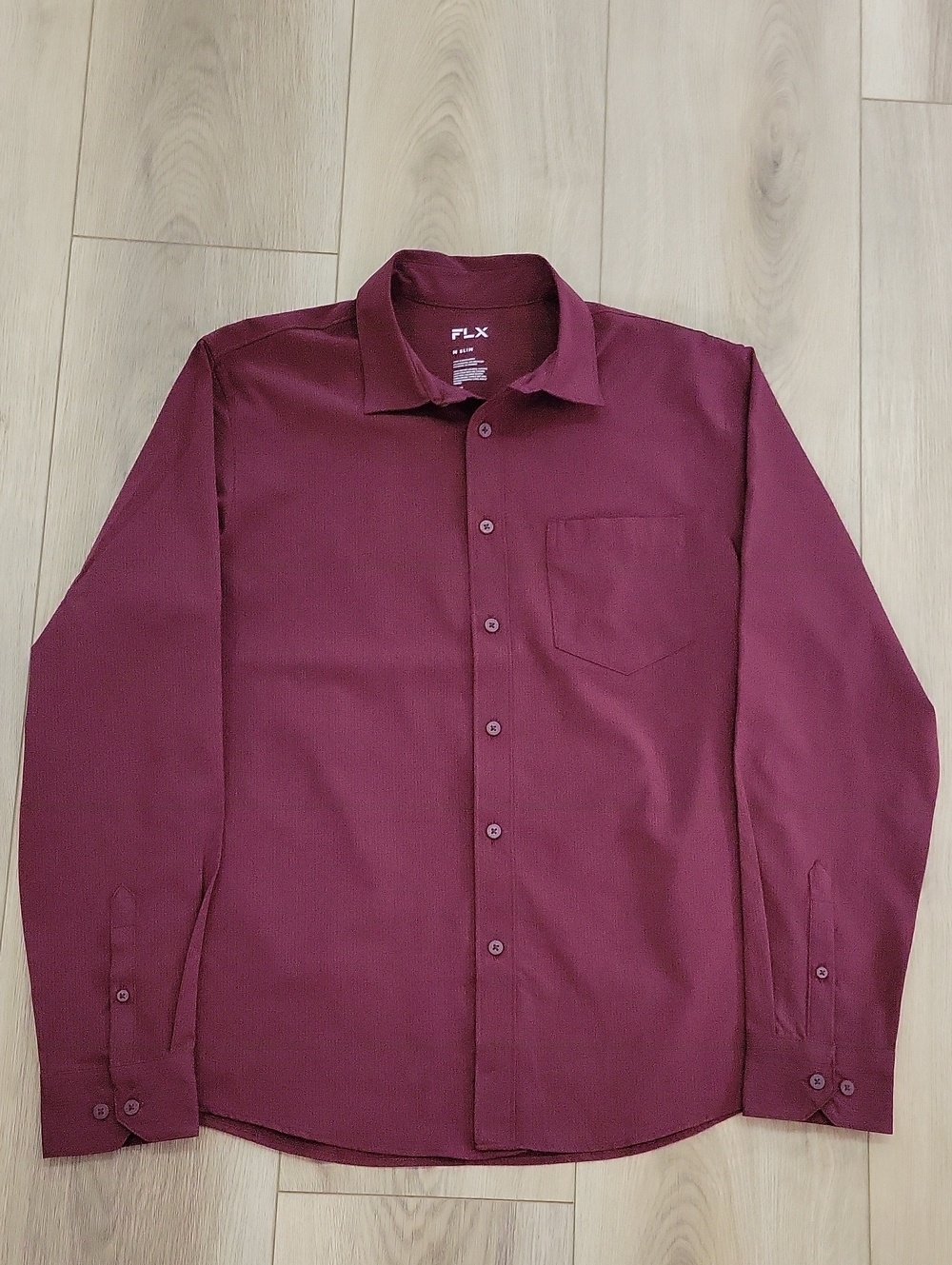 FLX Men's Burgundy Dress Shirt - Long Sleeve Button-Up
